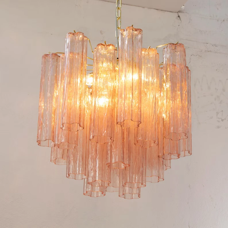 Vintage Italian Design Murano Glass Chandelier Venetian-style Hanging Lamp Pink Flower Lighting Fixture For Dining Room D53cm
