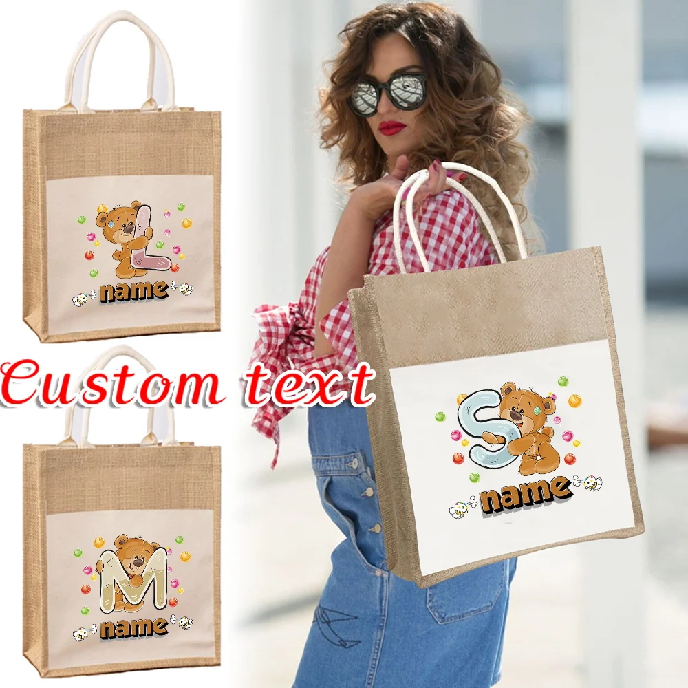 Personalized Customization Name Shopping Bag Fashion Durable Handbag Outdoor Portable Storage Bag Cartoon Pattern