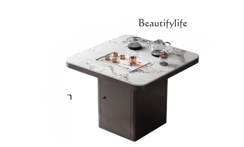 

Rock slab table household small apartment modern simple balcony Kung Fu tea four square light luxury tea table