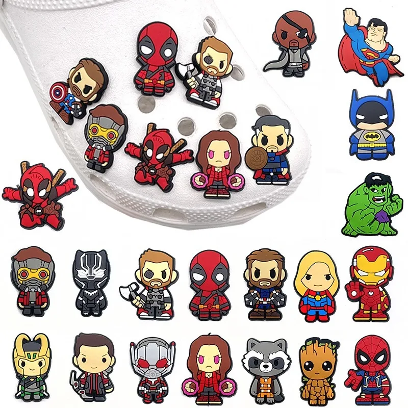 1Pcs SuperHero Marvel DIY Cartoon Shoe Buckle Wholesale Anime Figure  Accessories Charms Jibz Slippers Decorations Gift