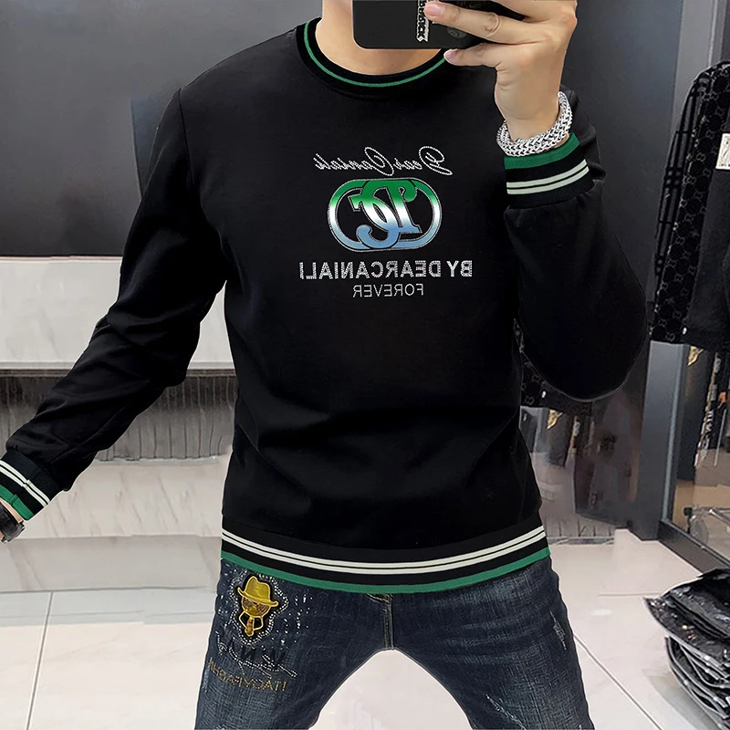 Men\'s Sweater Long sleeved Round Neck Green Hoodies Comfortable Trendy Bottom Shirt Winter New Fashionable City Pullover Clothes