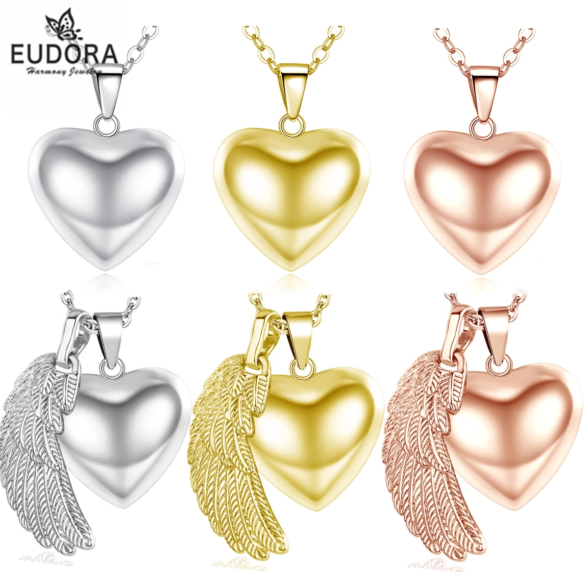 Eudora Harmony Ball Heart Pendant Pregnancy Bola Angel Caller Necklace Simple Smooth Chime Bell Ball Jewelry for Mom\'s Day Gift