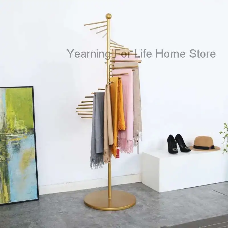 rack Golden scarf shelf floor display creative hanging silk scarf clothing store pants display rack multi-functional round