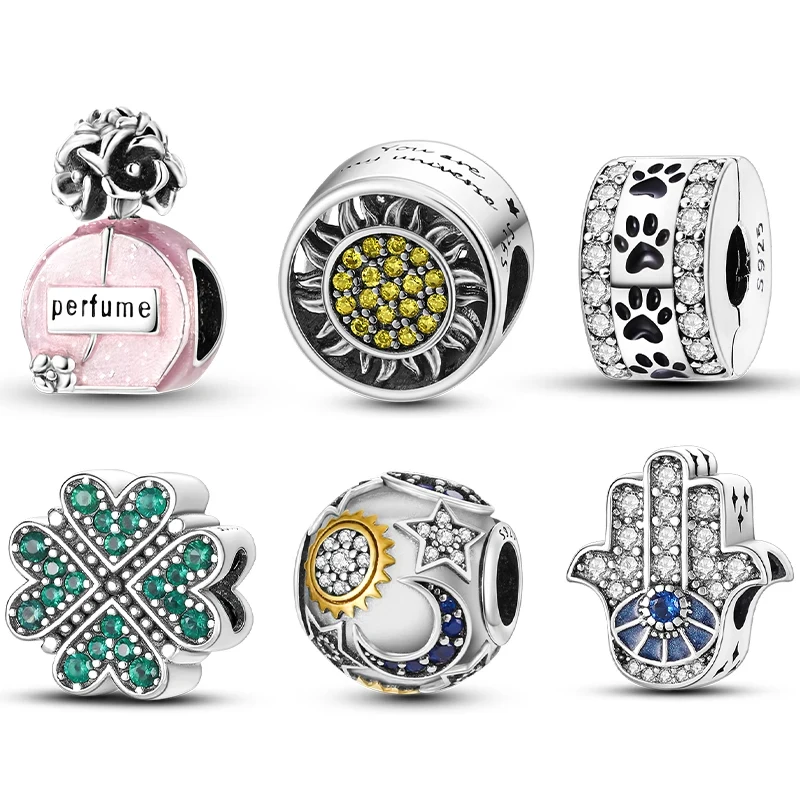

S925 sterling silverPerfume Bottle Stars Moon Sun Four Leaf Clover Charm Beads Fit Original Bracelet Woman DIY Jewelry Making