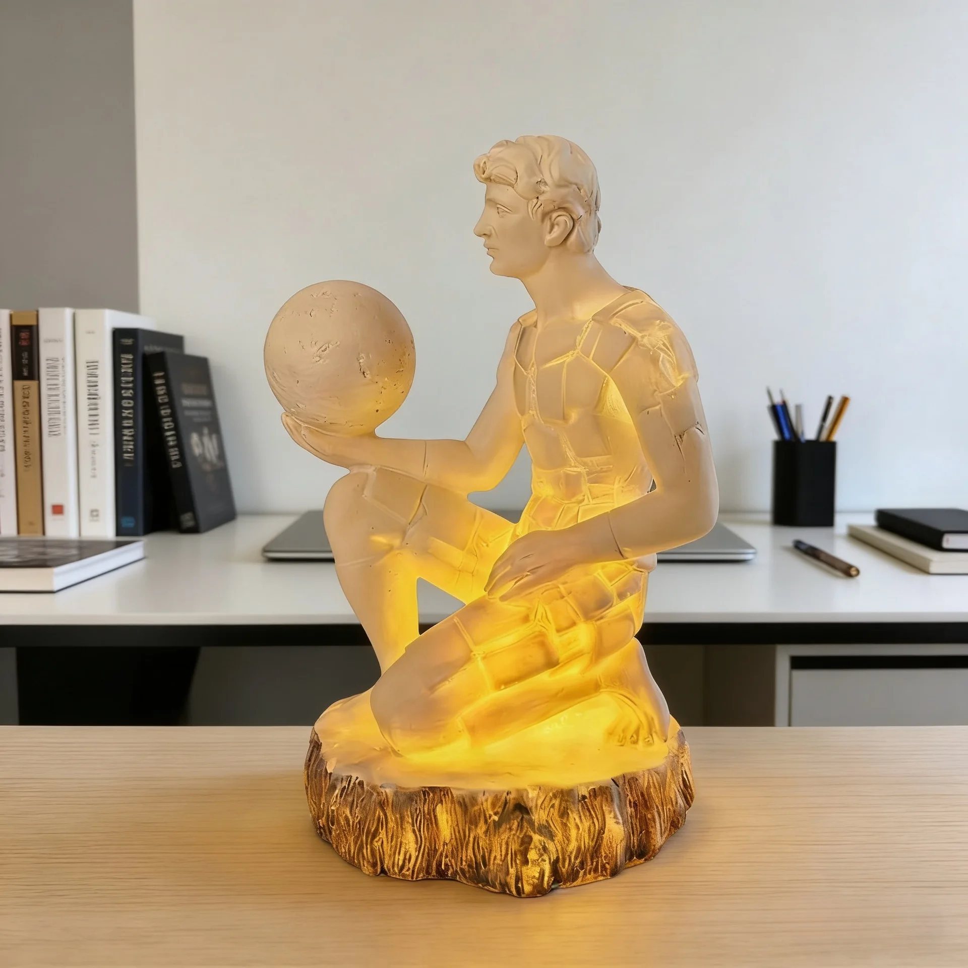 Artistic Thinker Statue Night Lamp Desktop Ornament Modern Minimalist Decorative Craft For Living Room Office Study Tabletop Hom