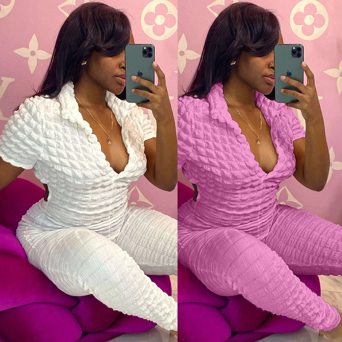 

Sexy One Piece Pink Jumpsuits Elegant Luxury Outfit Bodycon Summer Spring Clothes 2023 Women Club Jumpsuit Bodysuit Playsuit