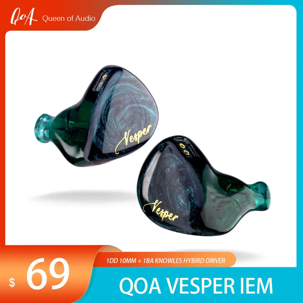 

QoA Vesper Wried Best In Ear HIFI IEMs Earphone 1DD 10mm + 1BA Knowles Hybird Driver Monitor with Detachable Silver Plated Cable