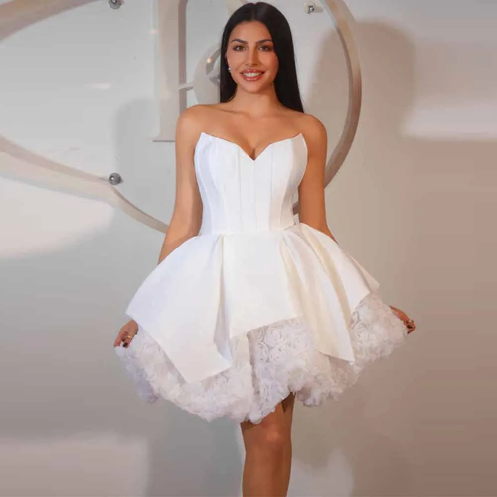 Charmante robes pour femmes tendance 2025 Jersey a-ligne robes de soirée de mariage blanc chérie froncé fleurs 3D volants robe de mariée