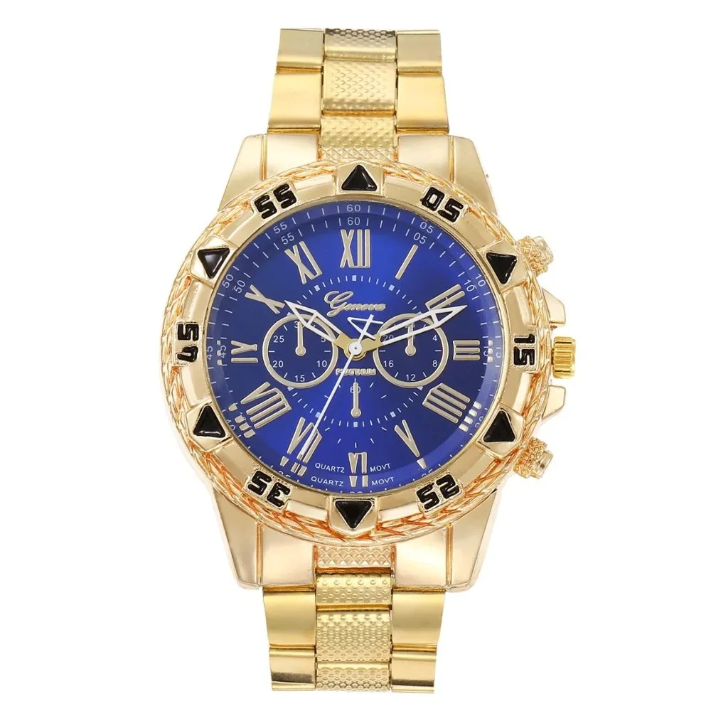 طقم ساعات رجالي عصري مكون من قطعتين بحزام فولاذي وساعة كوارتز للرجال