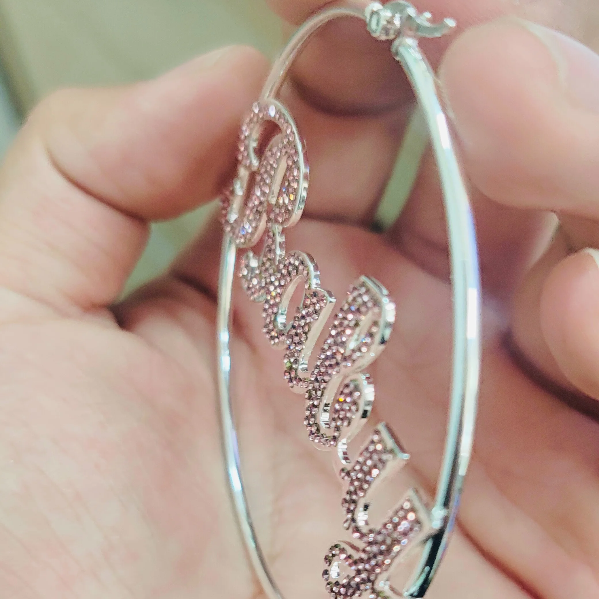 Custom Name Earrings With Diamond Customized Pink Bling Name Hoops Earrings Personalized Zircon Earrings Jewelry For Women Gift