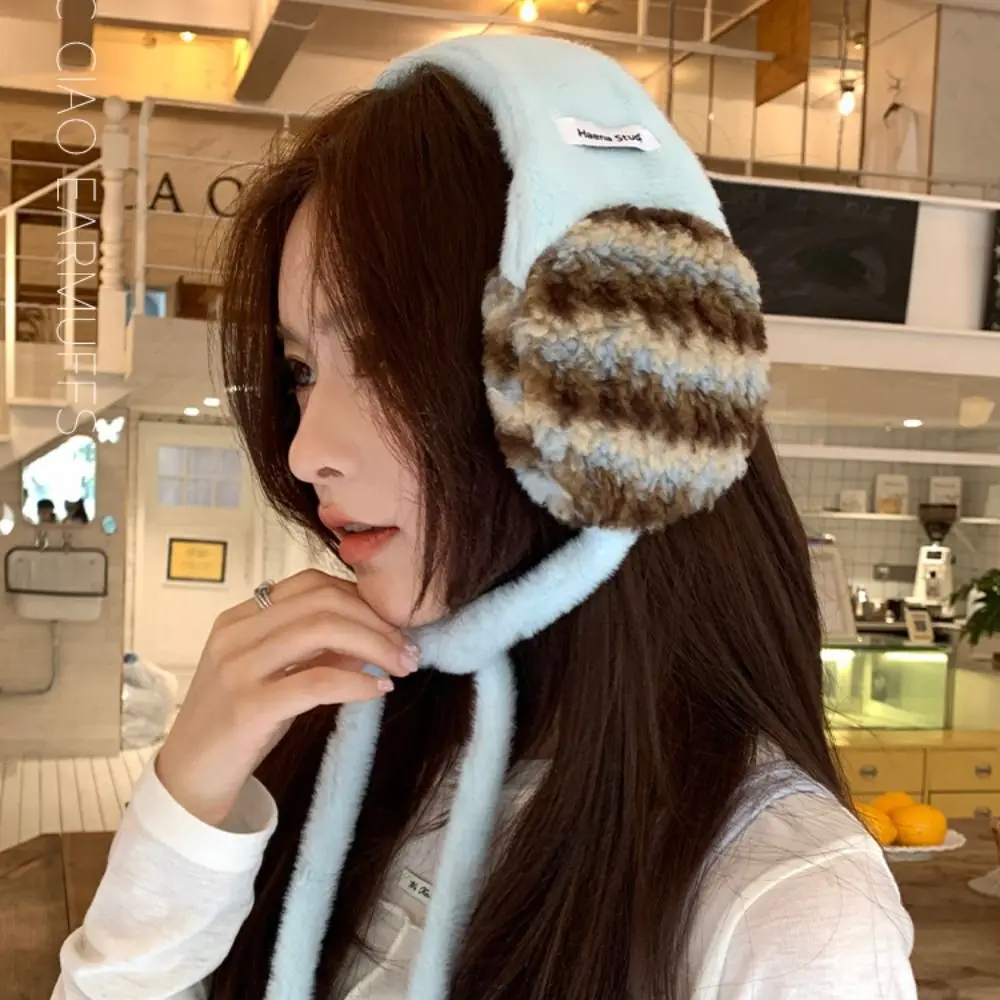 

Personality Thicken Wool Strappy Ear Muff Solid Color Windproof Knitted Earmuffs Handmade Keep Warm Ear Protection Strap Autumn