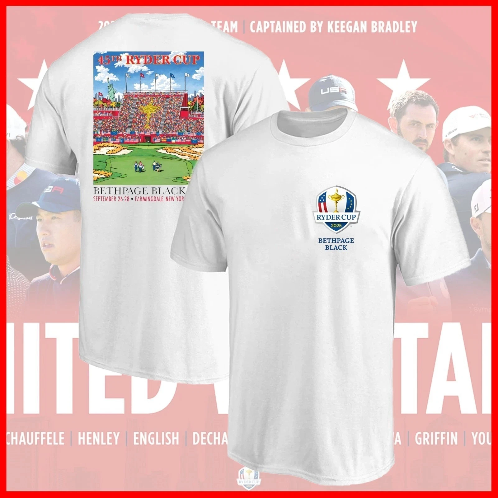 جديد! 2025 رايدر كأس Bethpage ملصق 2 الجانبين قميص 45th رايدر كأس المحملة Fastship الراقية الفاخرة لكل من الرجال والنساء أفضل Y2k #1