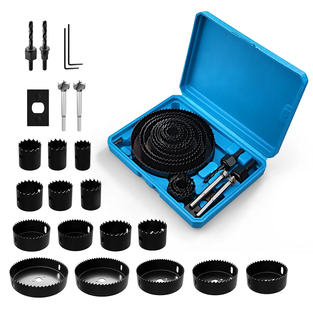 22pcs/set Hole Saw Cutting Set Kit Tools 19-127mm Wood Metal Alloys Circular Round with Case