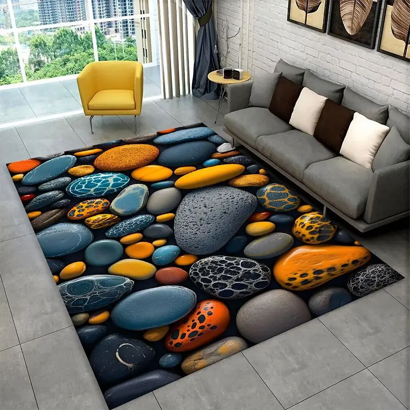 Retro Cobblestone Road Stone Pebbles Large Area Rug Non-slip Carpet for Bedroom Living Room Sofa Doormat Home Decor Floor Mat
