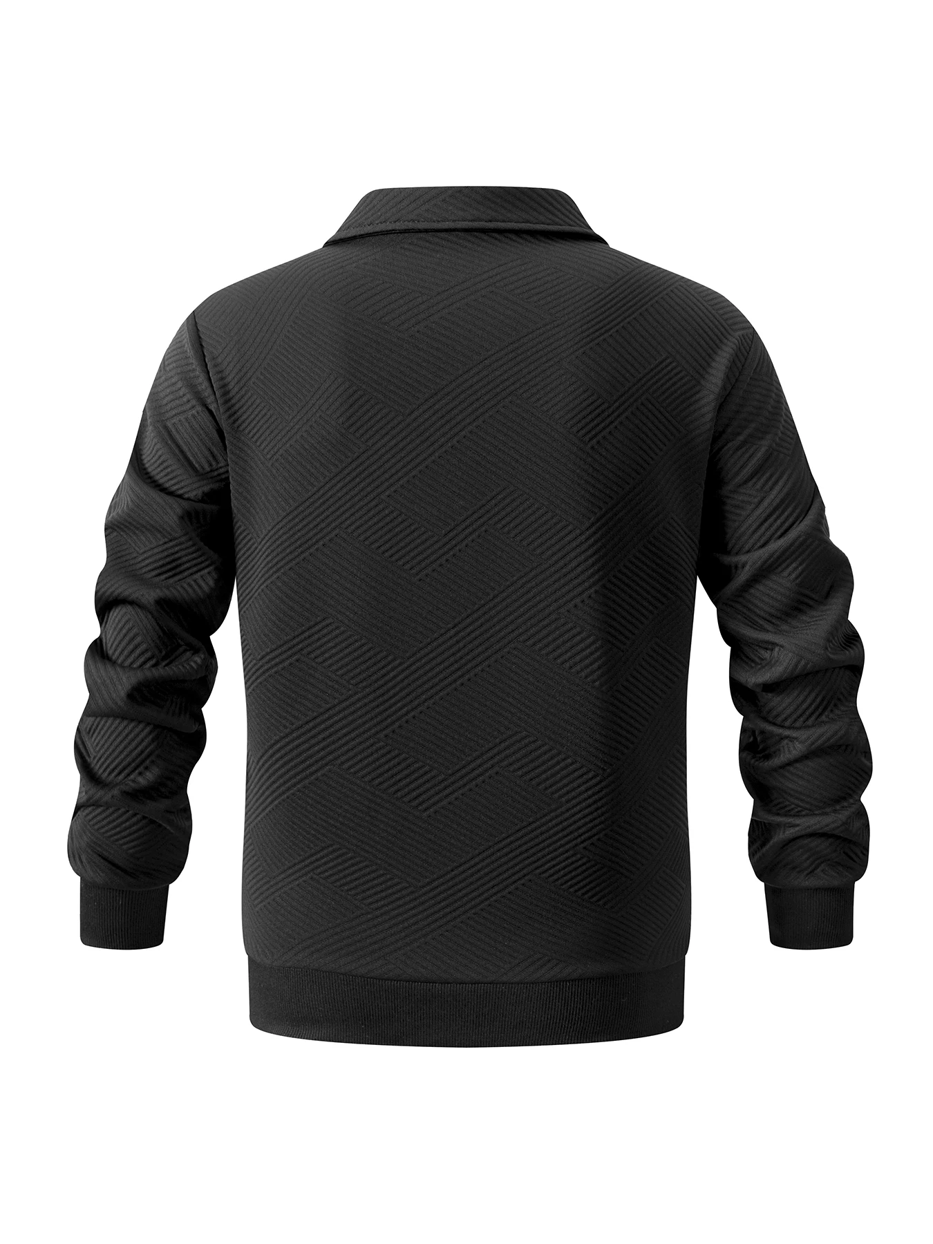 Herren Geometrischer Jacquard Viertelreißverschluss-Polo-Sweatshirt Langarm Gerippter Saum Kängurutasche Atmungsaktiver Strick-Freizeitpullover – Detail 18