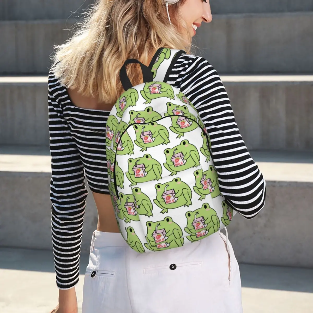 Cute Strawberry Milk Frog Backpack Hot Sale Daypack Large Capacity Boys Girls BookBag School Bag Shoulder Bags for Men Women