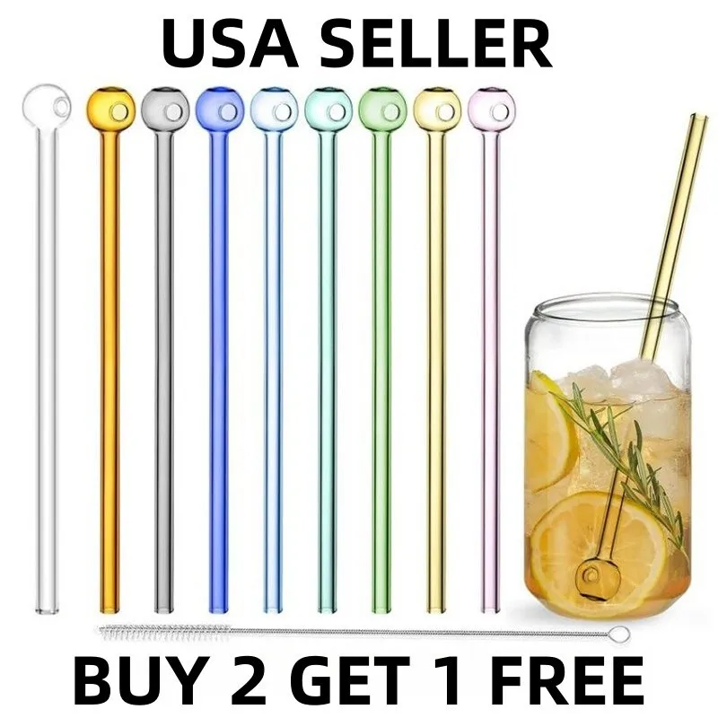 

8Pcs 8 inch Glass Straws Shatter Resistant with Cleaning Brush Reusable Cocktail