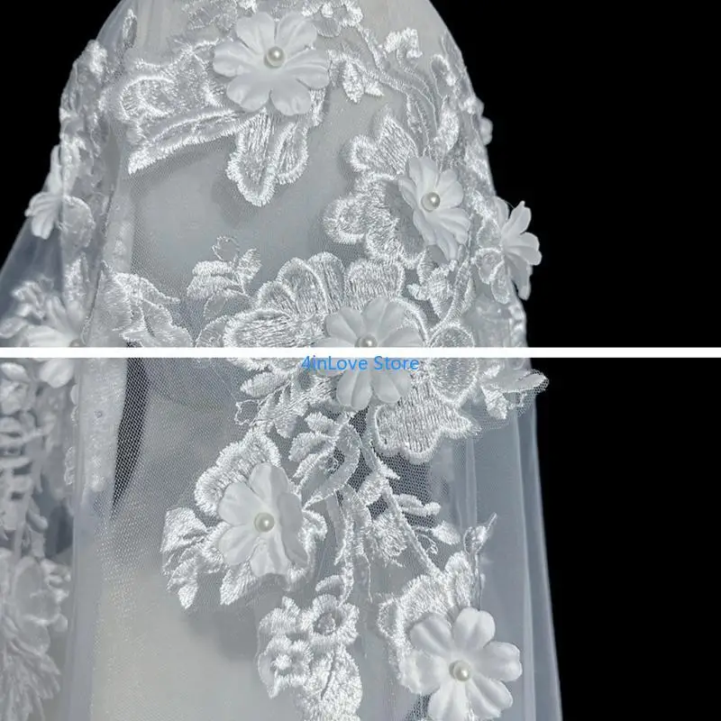 

T4MD Elegant Bridal Veil with Lace Detailing Wedding Veils Exquisites Laces Veils for Wedding Ceremony