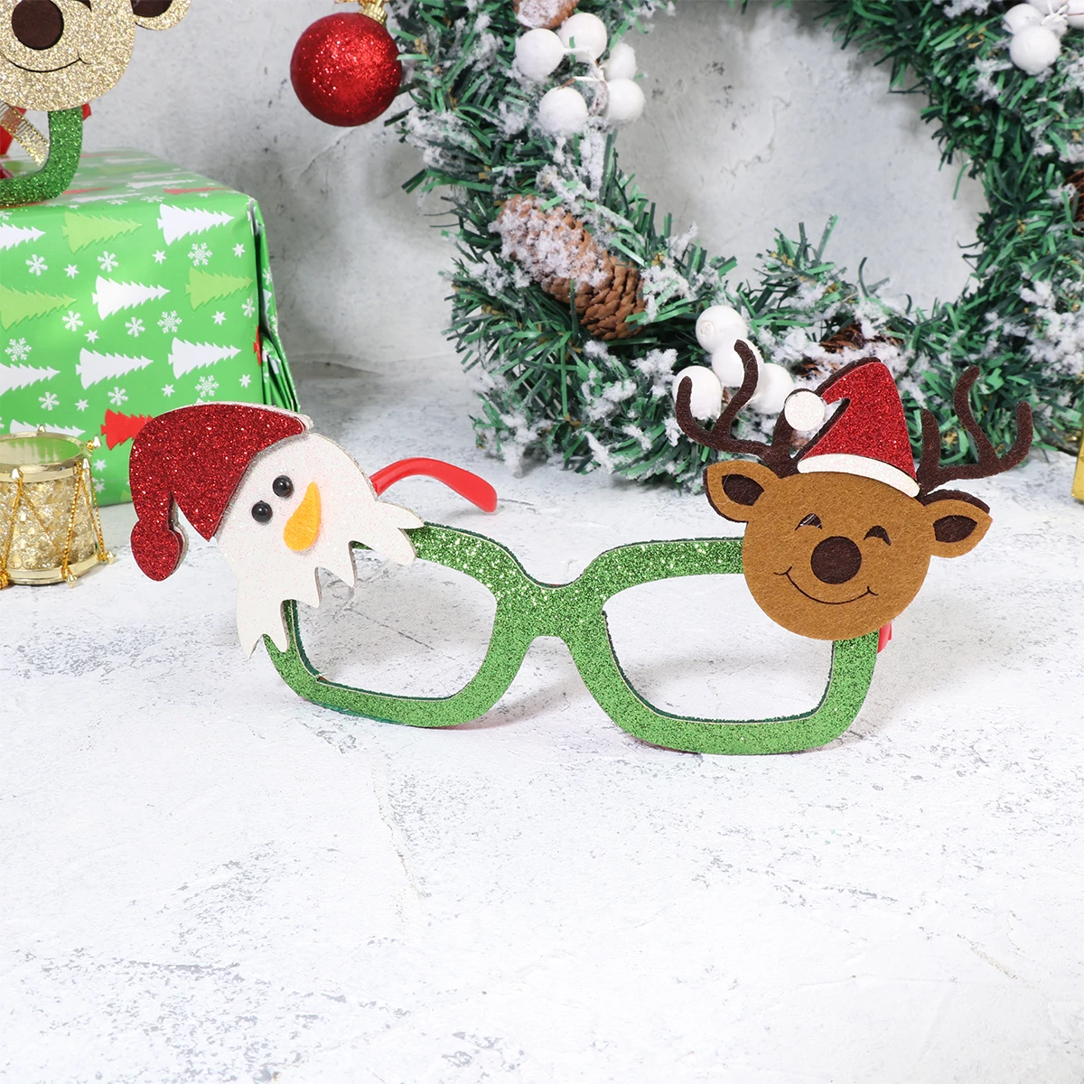 

2Pcs Sequins Decorative Props Sequins Glasses for Xmas Party Santa Elk Kids Elk Glasses Adult Reusable Lightweight