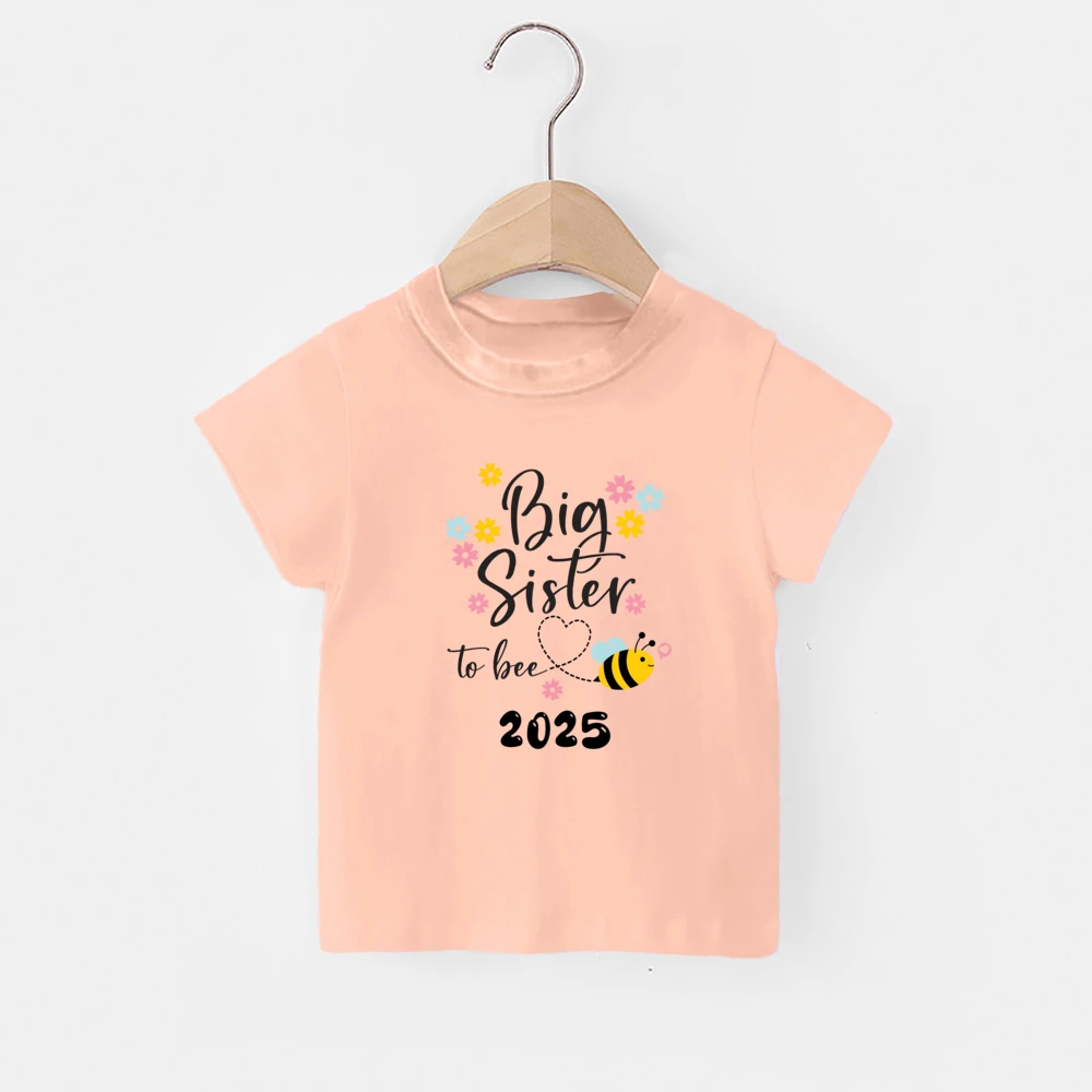 Bee&Big Sister To Bee 2025 Printed Kid Tee Top Casual Short Sleeve Sister T-shirt Fashion Comfy Round Neck Kids Tshirt Clothes