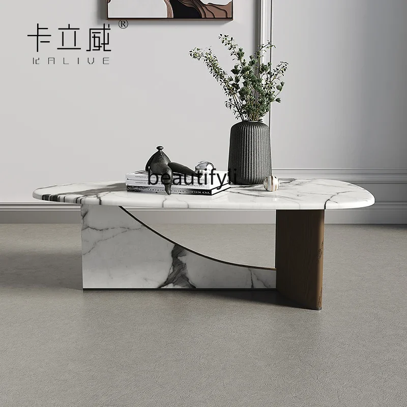 

Cy56 Italian light luxury oval marble coffee table, living room small apartment simple modern creative tea table