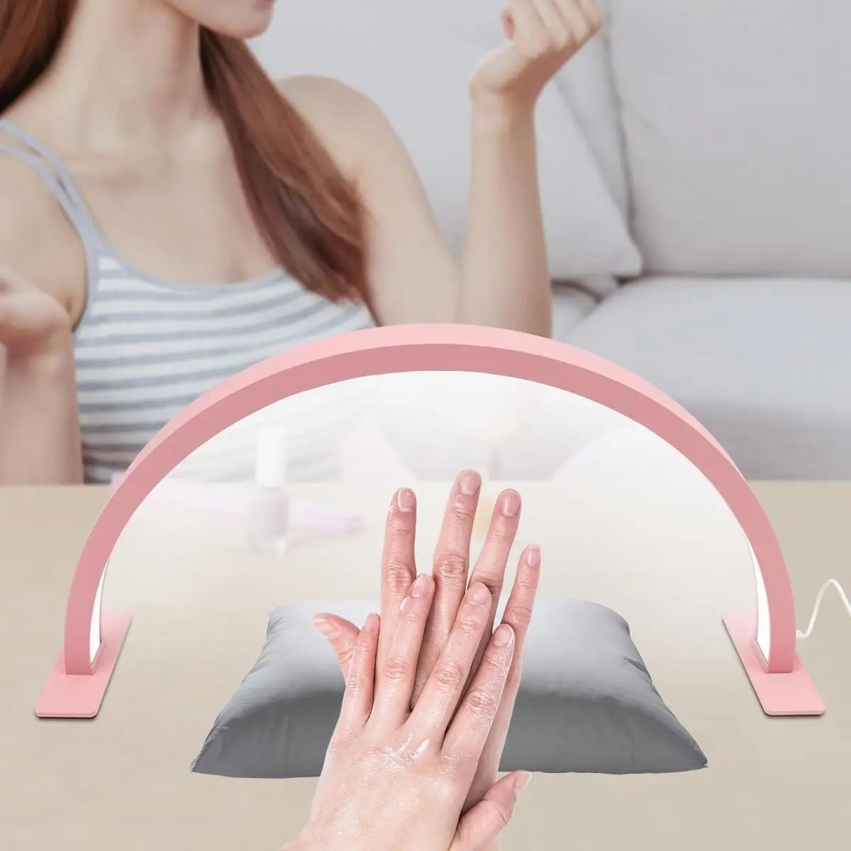 The 1pc crescent shaped nail lamp has adjustable brightness and color temperature, suitable for extending nails, eyelashes, and image 3