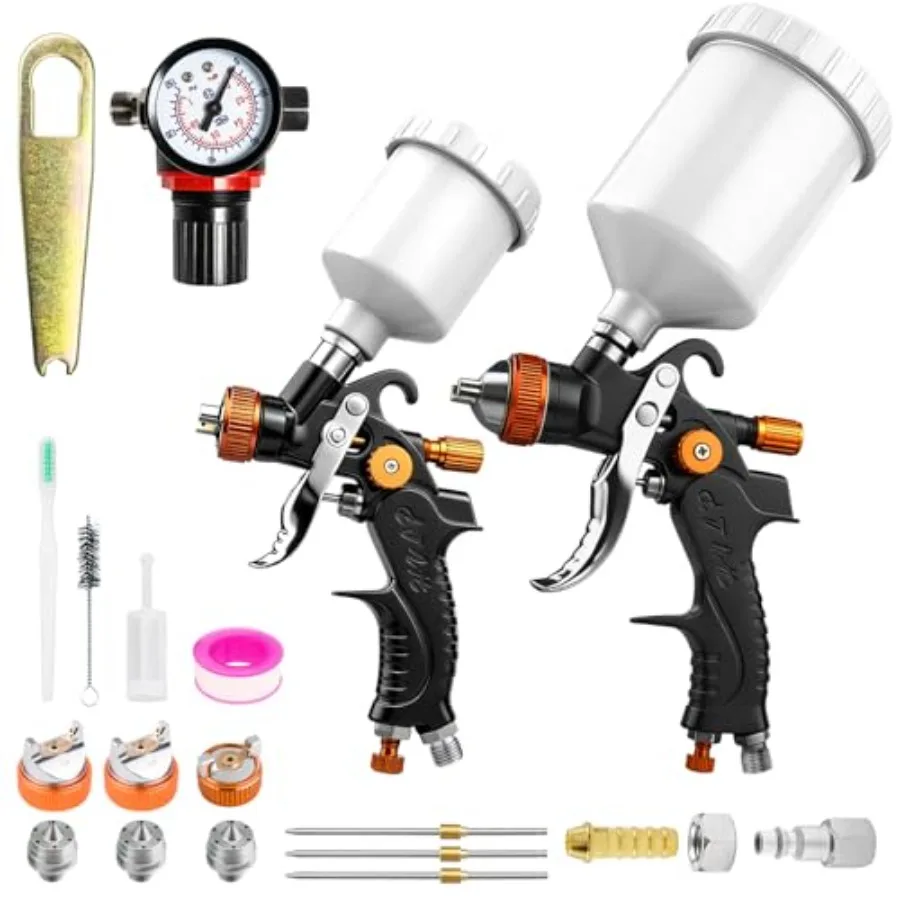 

Наборы пневматических краскопультов HVLP: 2 краскопульта 1.0 мм 125 мл и 1.4/1.7 мм 600 мл с регулятором давления воздуха, профессиональные.