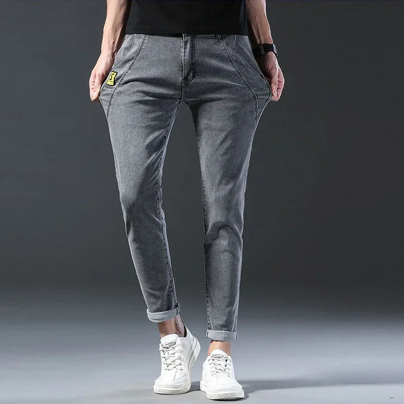 الرجال موضة جديدة مريحة سليم صالح الجينز الذكور فضفاض مستقيم الذكية عادية الدينيم السراويل نظرة أطول مرونة بنطلون #1