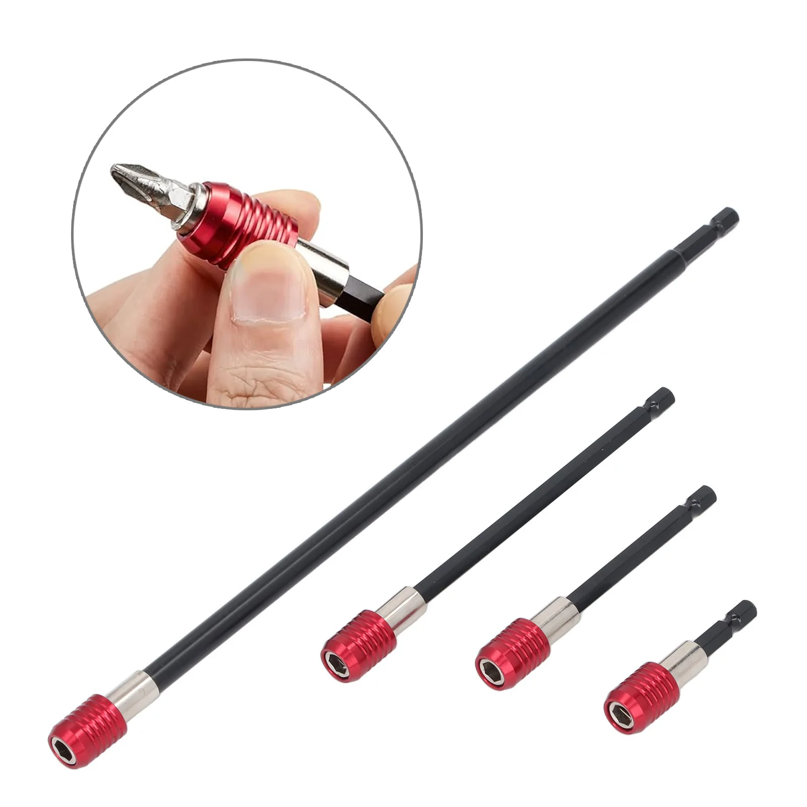 4 Pcs Drill Bit Extension Set 60mm 100mm 150mm 300mm 1/4 Inch Hex Shank Strong Magnetic Drill Bit Extender