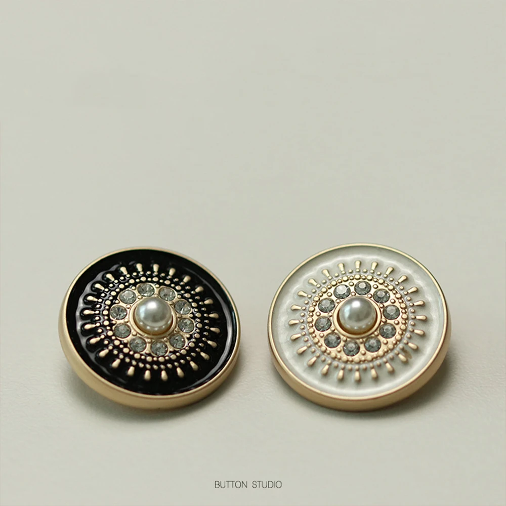 

10pcs 1.75/2.25cm Pearl Rhinestone Sunflower Round Metal Buttons, Sewing Buttons for Coat, Premium Clothing Sewing Accessories
