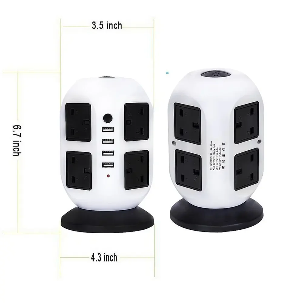 Listwa zasilająca wieży Pionowa wtyczka brytyjska Gniazda adapterowe 8-kierunkowe gniazda elektryczne AC z zabezpieczeniem przeciwprzepięciowym