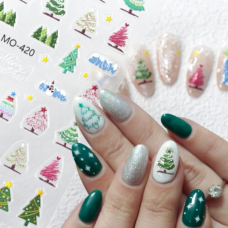 Autocollant pour ongles de Noël d'hiver, flocon de neige, arbre de Noël mignon, curseur 3D, cuir chevelu, cloche, décoration de conception de nouvel an, curseurs de transfert de manucure