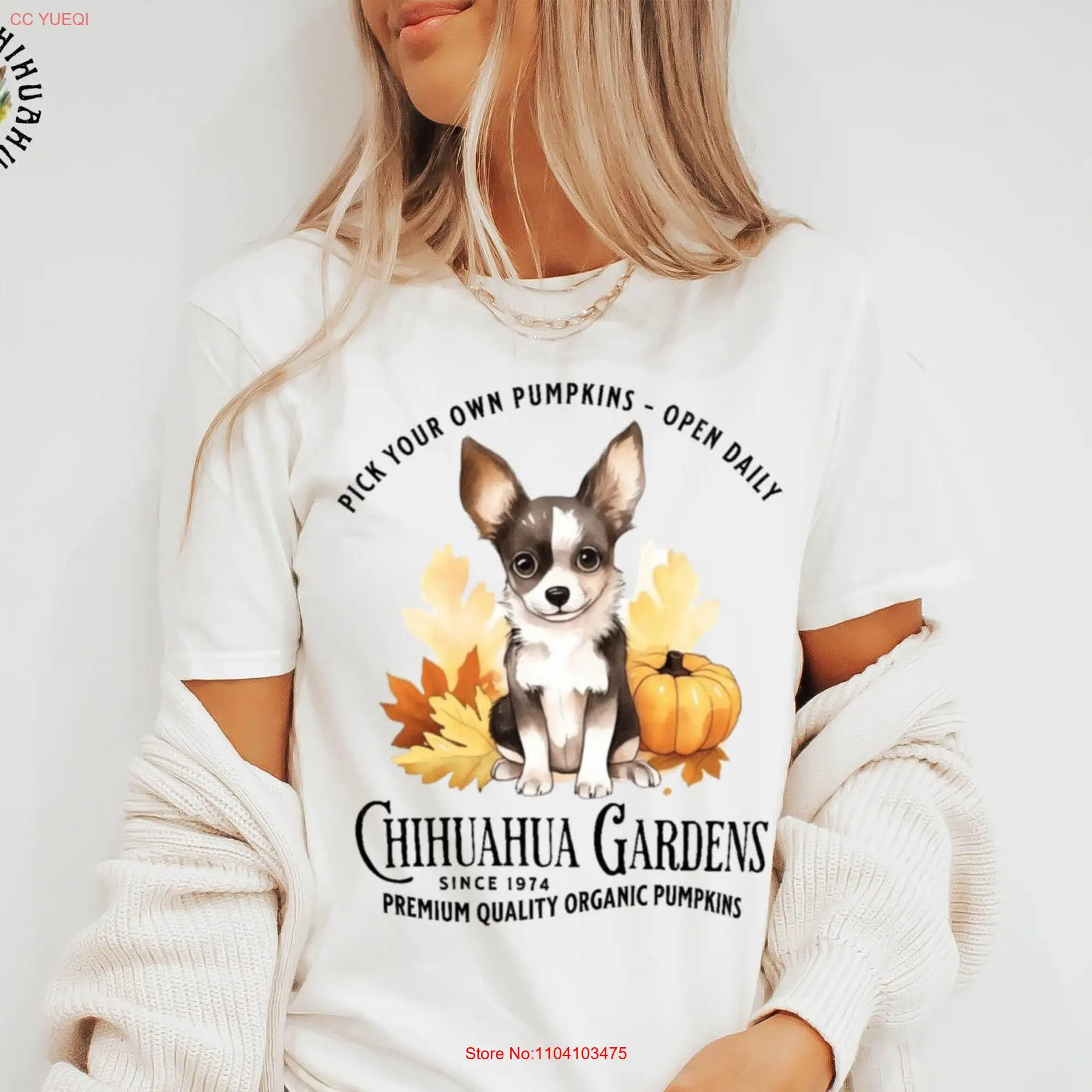 Chihuahua Pumpkin Patch Farmers Market T Shirt Lover Autumn Dog Mom Halloween Thanksgiving  long or short sleeves