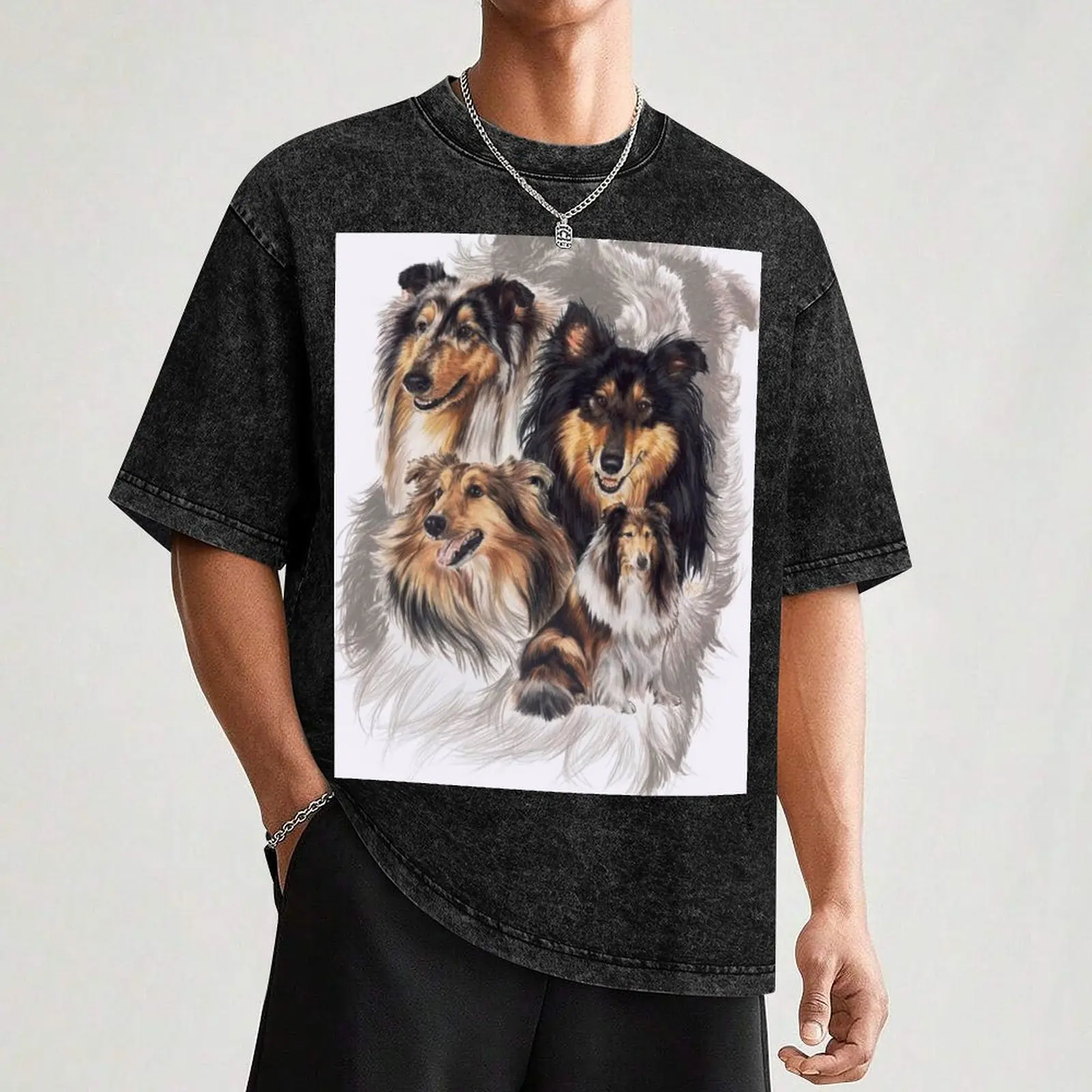 تي شيرت Collie Revamp تي شيرت تي شيرت كبير الحجم تي شيرت أنيمي ملابس رجالية