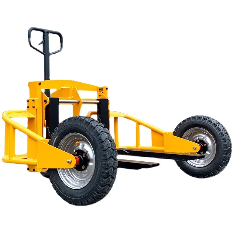 Off road pallet forklift manual hydraulic wide leg site pneumatic wheel carrier