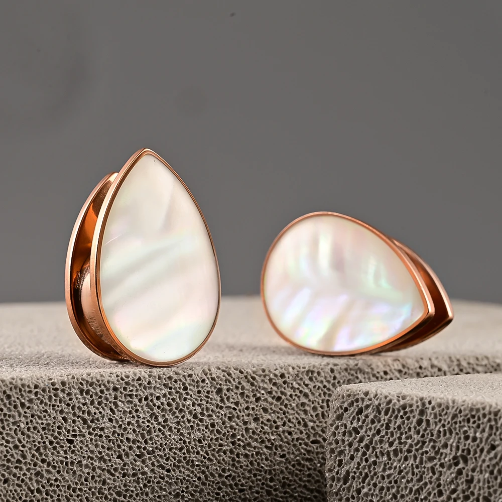 Vanku 2PCS Water Drop Conch Ear Gauges Plugs Tunnels 316 Stainless Steel Piercing Women Body Jewelry Expander Stretchers