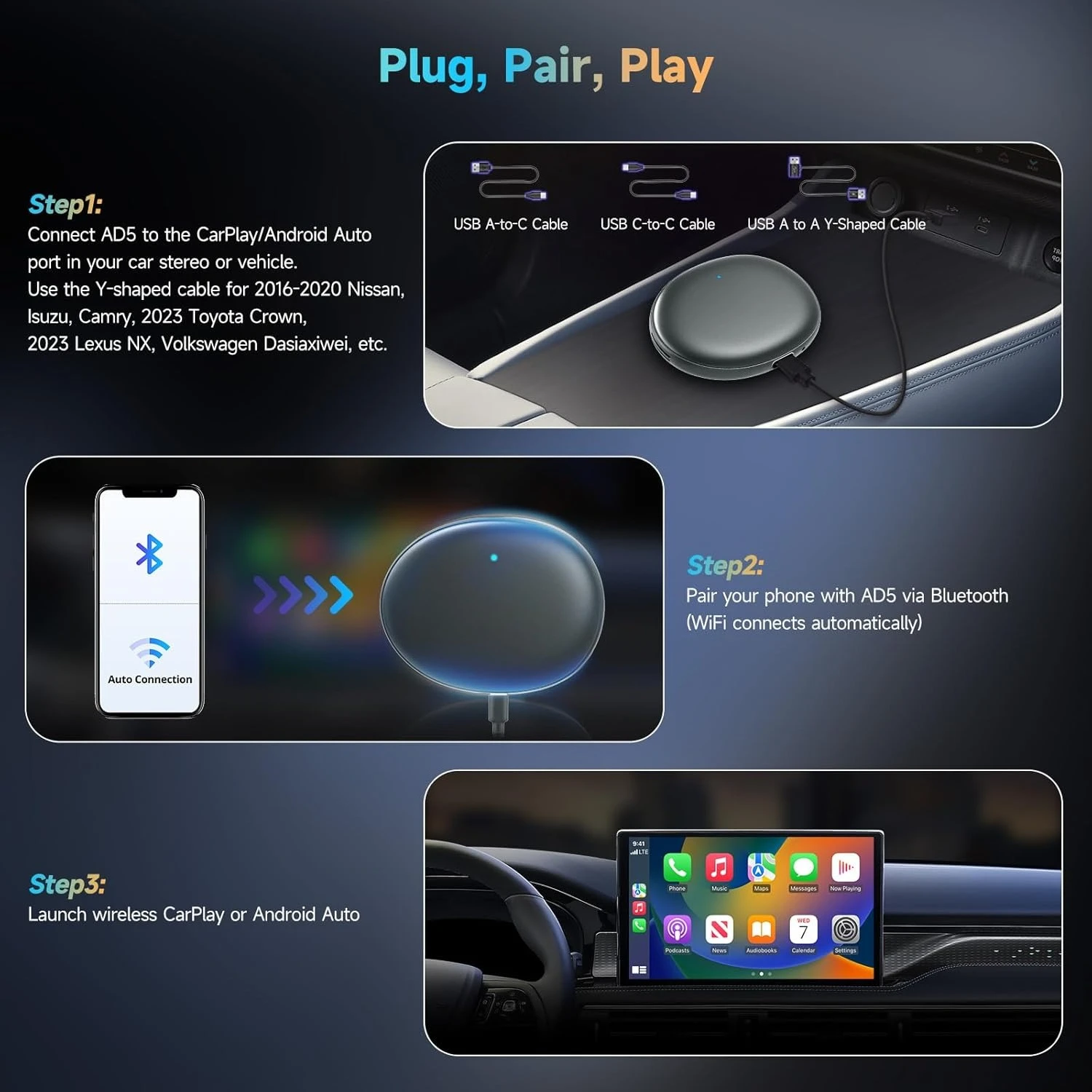 Drahtloser CarPlay-Adapter Android Auto – Smart AI Magic Video Box mit integriertem Android-Multimedia-System, Direktverkauf ab Werk