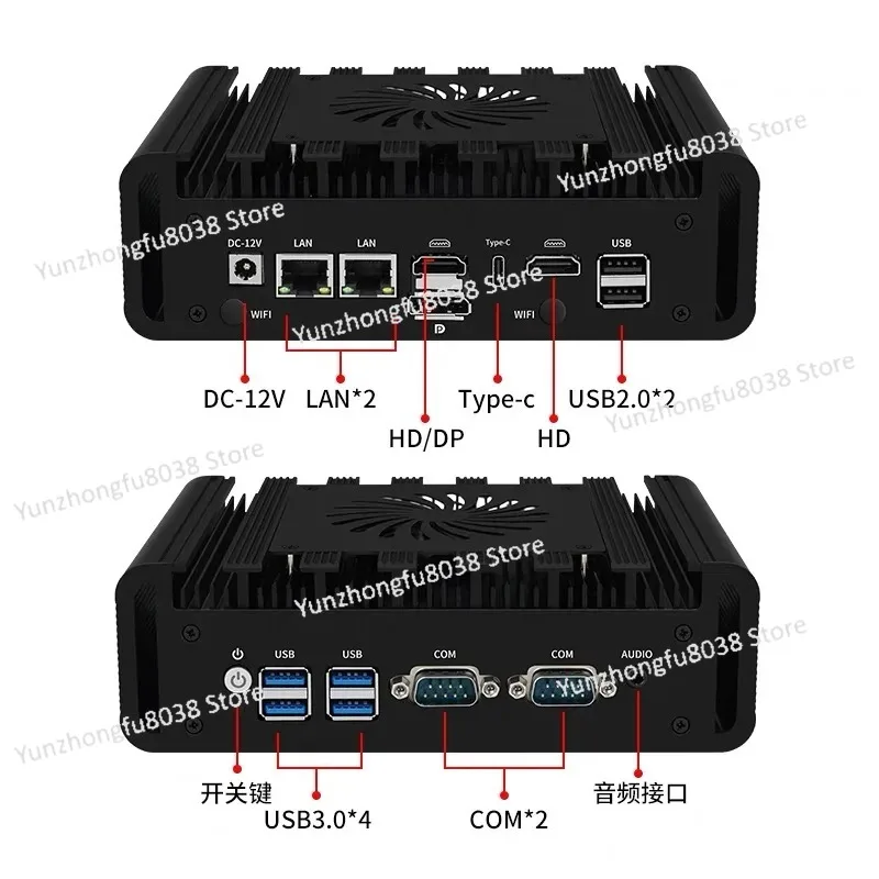 I7 13620H جهاز توجيه صغير ناعم مزدوج Lan 2 * COM Win11 كمبيوتر صناعي بدون مروحة رباعي العرض كمبيوتر صغير