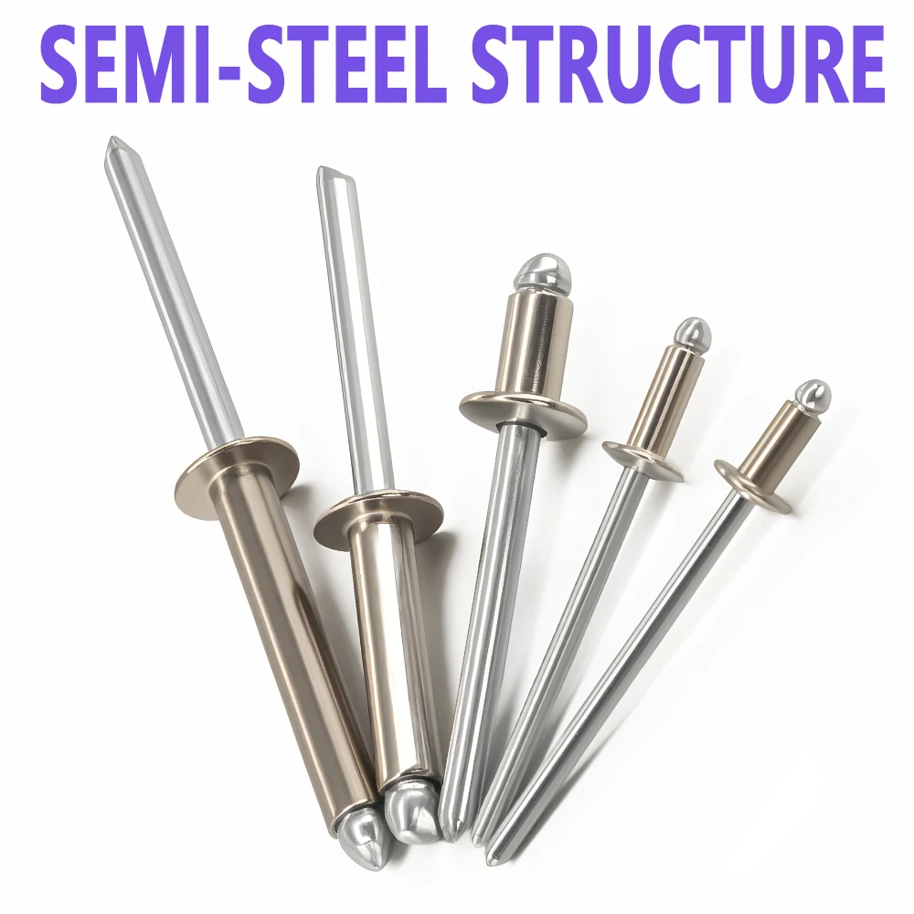 Remaches ciegos M3 M3.2 M4 M4.8, remaches ciegos de cabeza de cúpula de acero, remaches de escape con mandril de vástago de acero, sujetadores de clavos de extracción 6/8/10/20mm