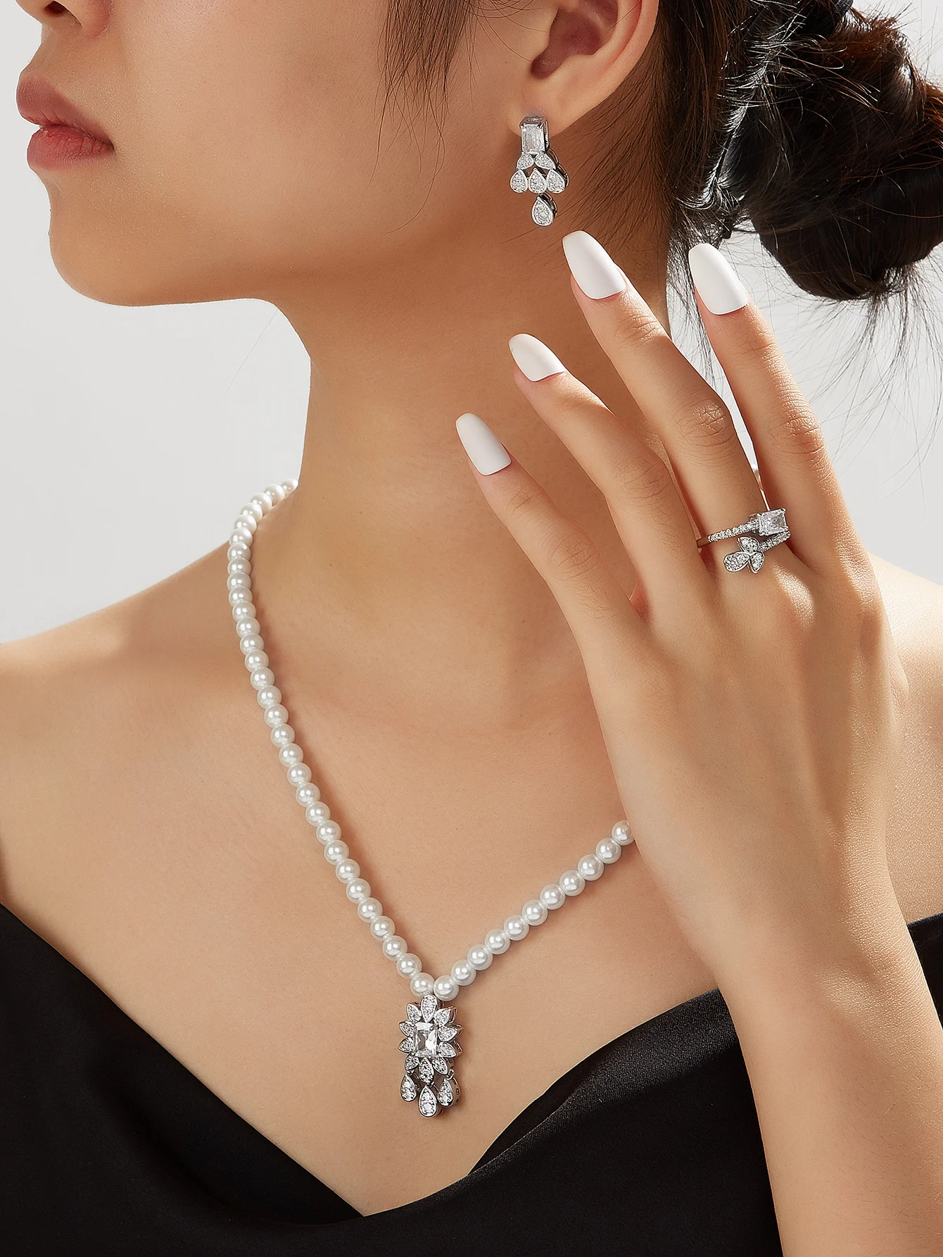 שרשרת פנינים לנשים סטים לנשים זירקוניה מעוקב תכשיטי דובאי ארוחת ערב חגיגית אירוסין בעבודת יד