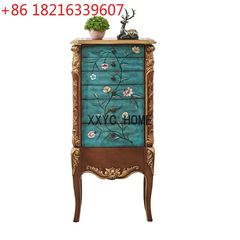 TAO Solid Wood Golden Curio Cabinet Jewelry Storage Finishing Side Cabinet Retro Painted Cabinet