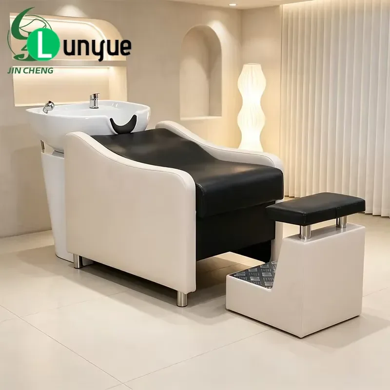 Shampoo Wash Table with Tilting Ceramic Sink Hair Washing Bed for Beauty Spa Barber Shop Durable Easy Clean