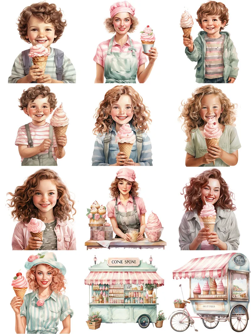 12Pcs/Pack Ice Cream Girls Sticker DIY Craft Scrapbooking Album Junk Journal Decorative Stickers