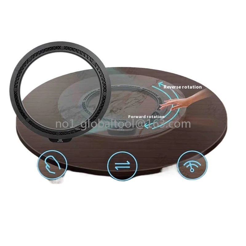 Electric Lazy Susan Turntable with Touch Sensor Forward Reverse Rotation for Restaurant Tempered Glass Rock Wood Board Table