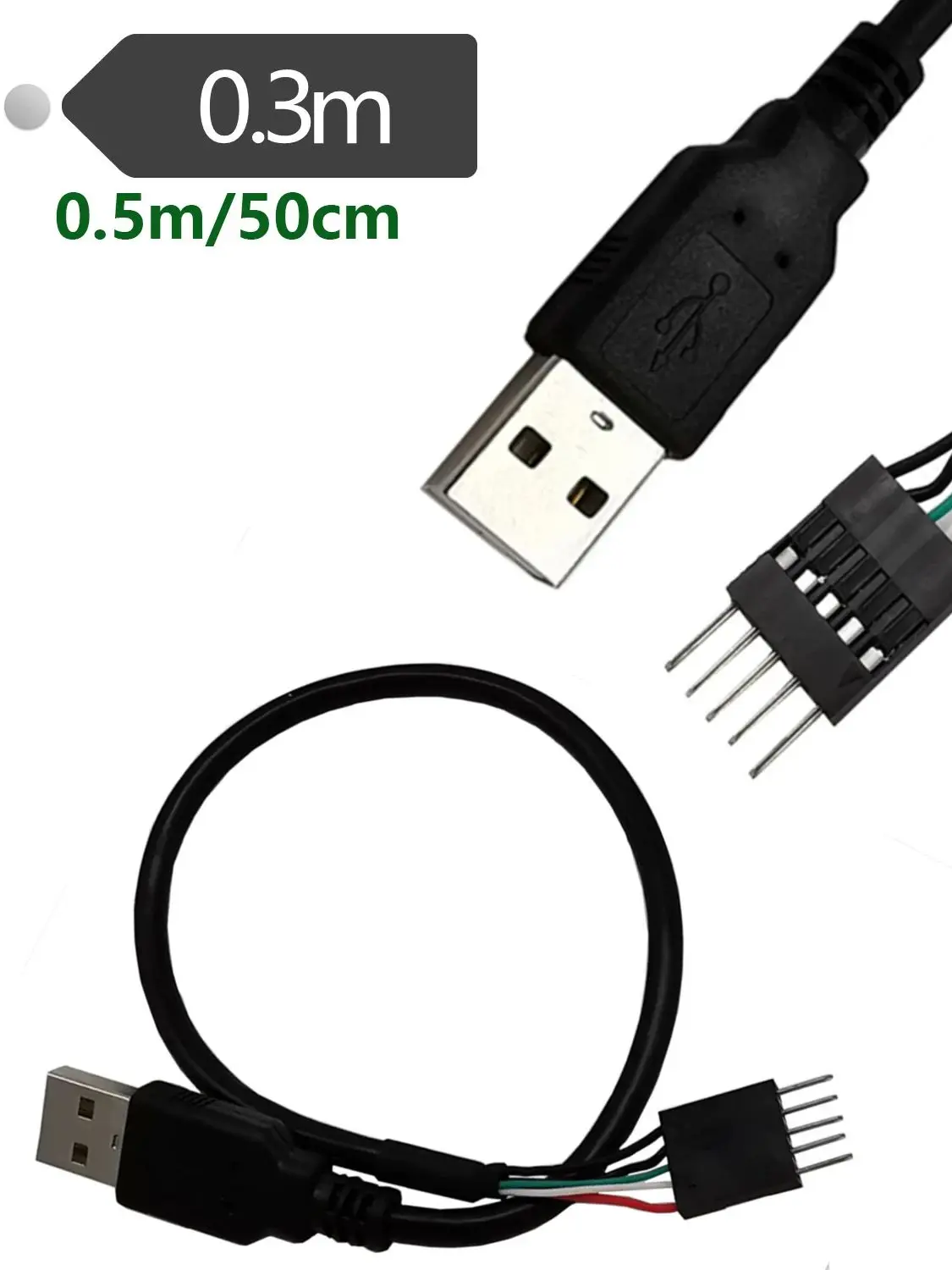 10pcs 5 Pin Motherboard Header Dupont IDC 5-Pin 2.54 to USB 2.0 A Male Extender Adapter Cable Cord 30cm 50cm