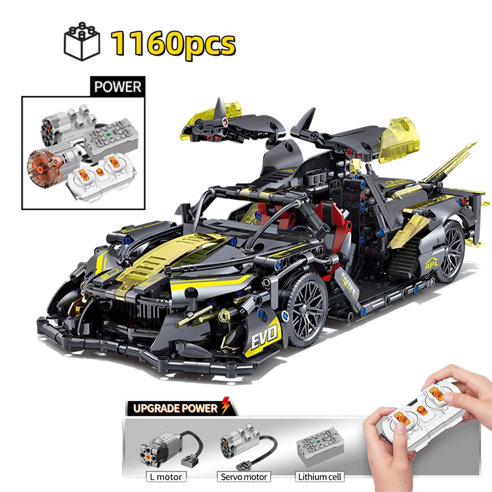 

1:14 Technical Racing Car Building Blocks 1160pcs Black Gold Supercar Model MOC Bricks Collectible Vehicle Toy For Boys