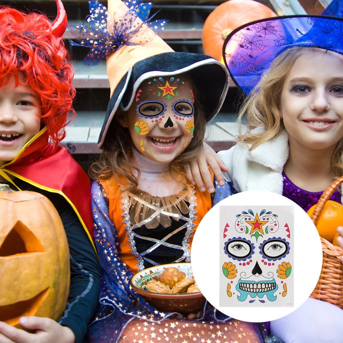 

13 Sheets Halloween Decals Face Stickers for Glitter Clown Makeup Day of The Dead