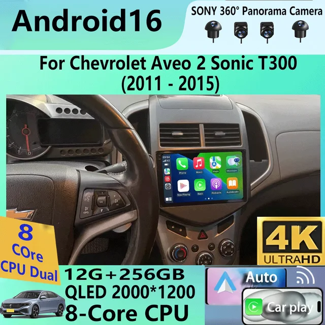 Radio samochodowe z Androidem 16 do Chevrolet Aveo 2 Sonic T300 2011 - 2015 Autoradio CarPlay Nawigacja GPS 5G 2din