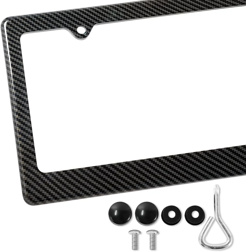 

Hydro Dip Carbon Fiber License Plate Frame 2 Pack Heavy Duty ABS with Anti-Theft Screws US Car Tag Holder Cover with Screw Caps