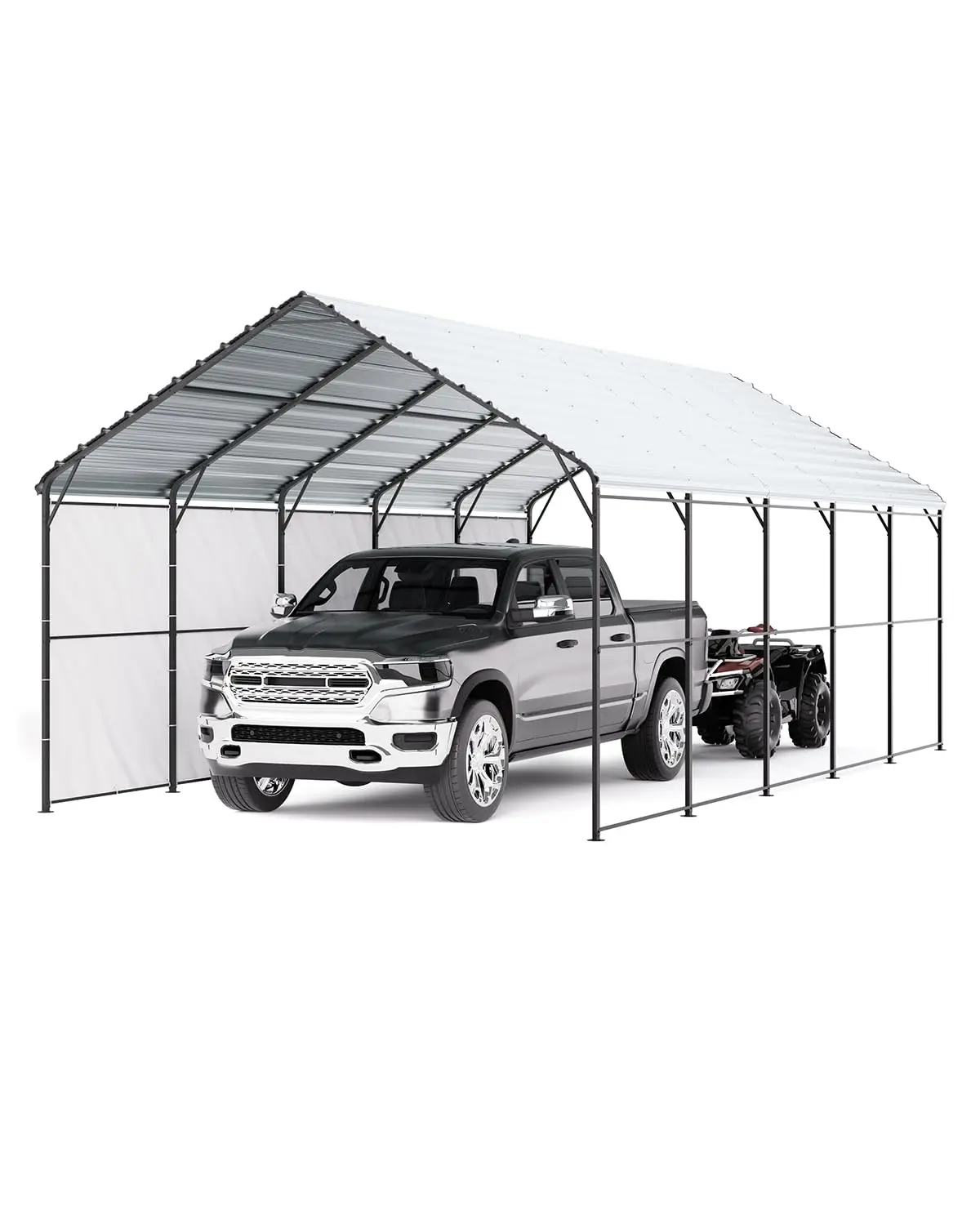 

Heavy Duty 13x26 Metal Carport Galvanized Steel Frame Removable Sidewalls Multi Use Pickup Boat Tractor, Customized